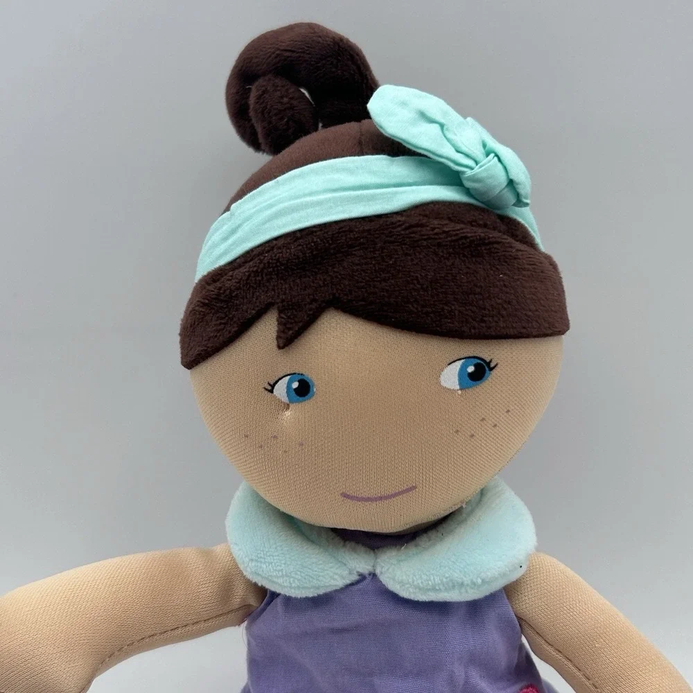 Doudou et Compagnie Paris Doll Brunette Girl‎ Purple Dress Plush Stuffed 13